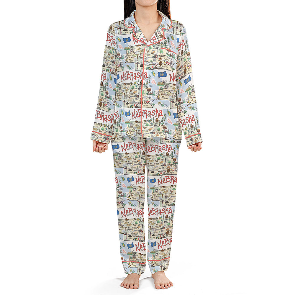 State Map Long Sleeve Satin Pajamas