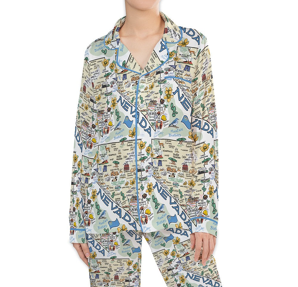Nevada Map Long Sleeve Satin Pajamas