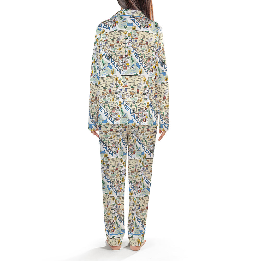 Nevada Map Long Sleeve Satin Pajamas