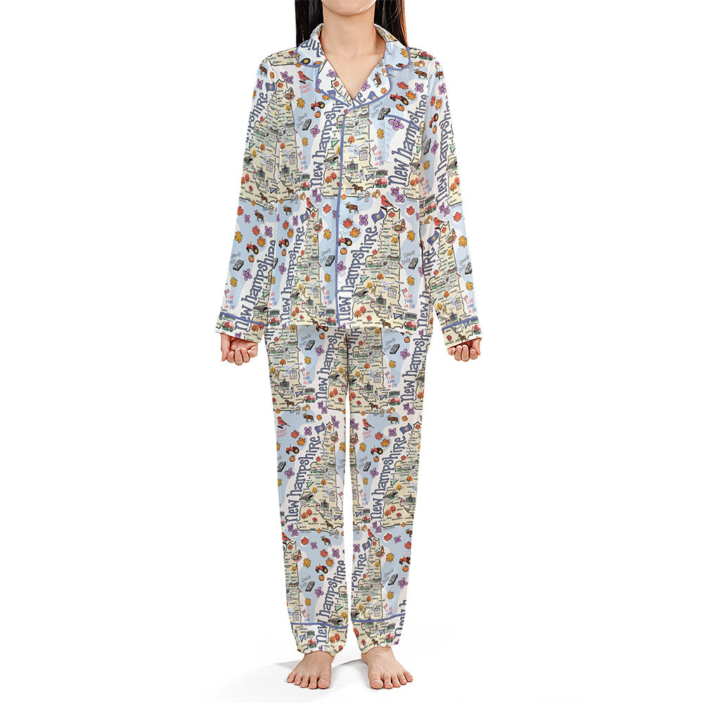 State Map Long Sleeve Satin Pajamas