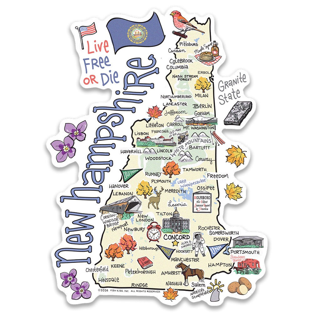 New Hampshire State Map Sticker