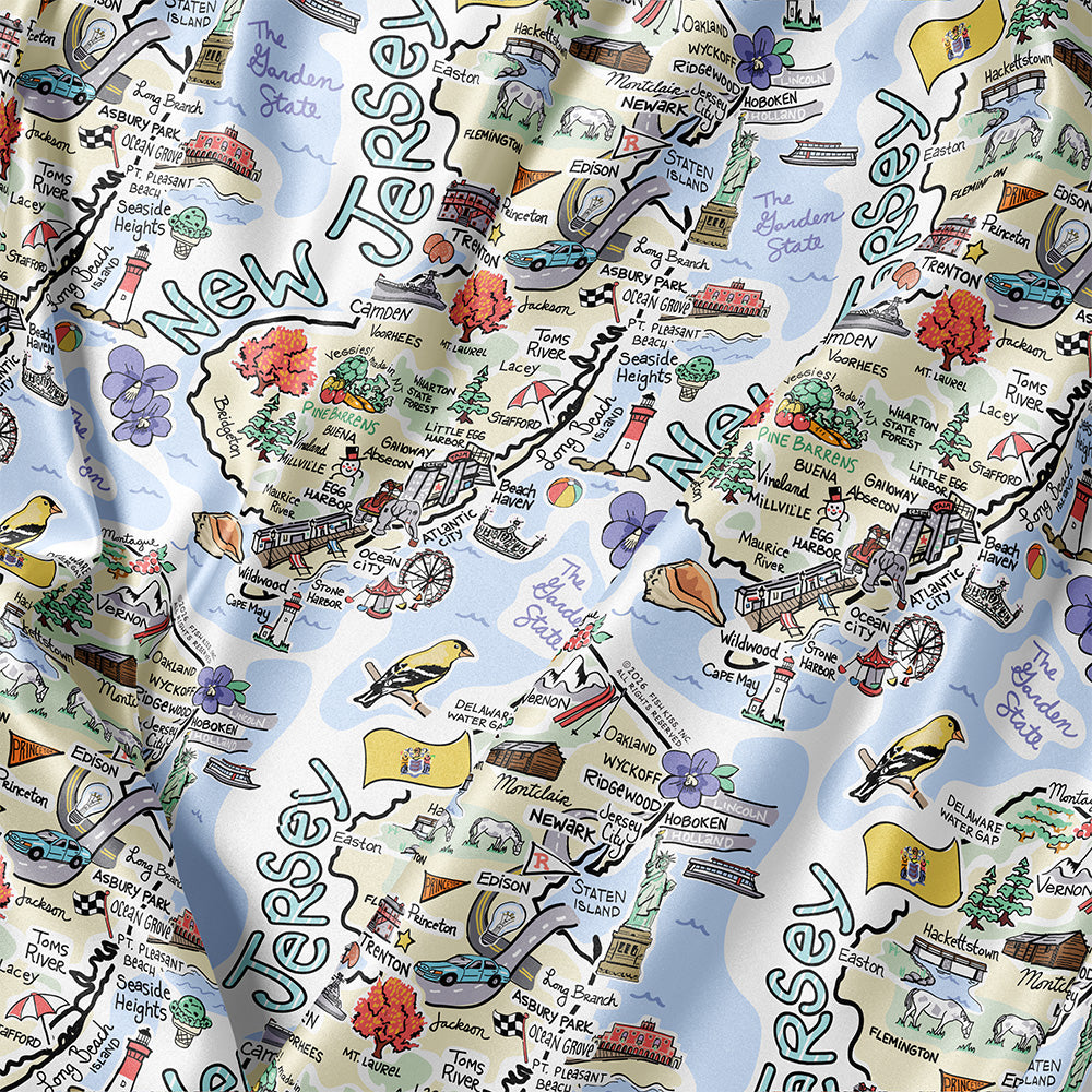 New Jersey Map Long Sleeve Satin Pajamas