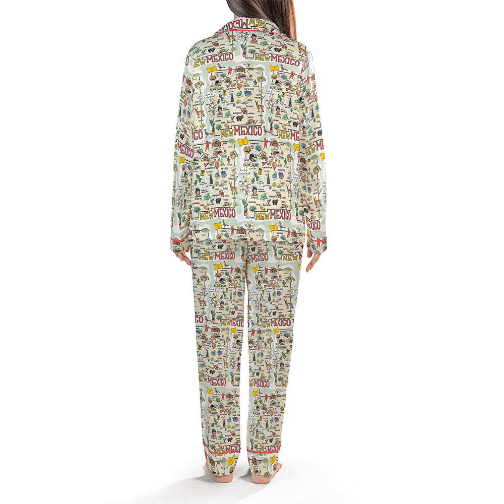 State Map Long Sleeve Satin Pajamas