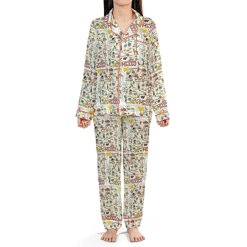 State Map Long Sleeve Satin Pajamas