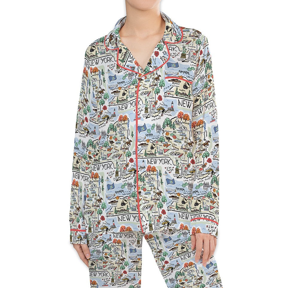 New York Map Long Sleeve Satin Pajamas