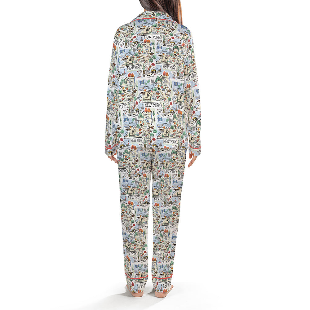 State Map Long Sleeve Satin Pajamas
