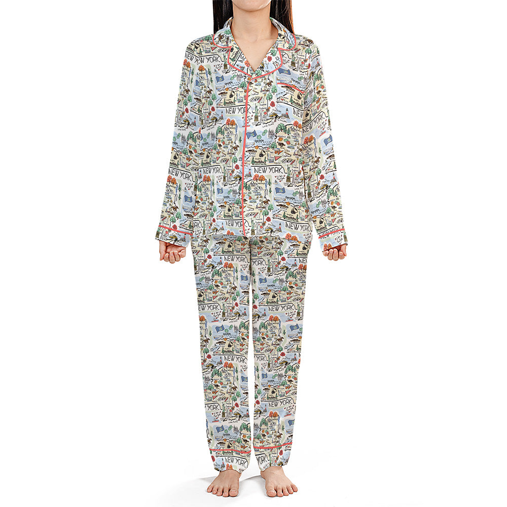 State Map Long Sleeve Satin Pajamas