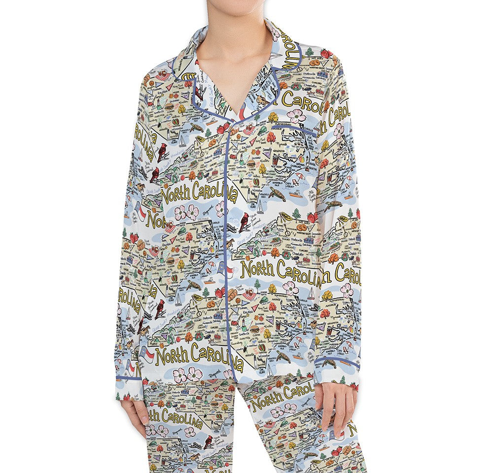 North Carolina Map Long Sleeve Satin Pajamas