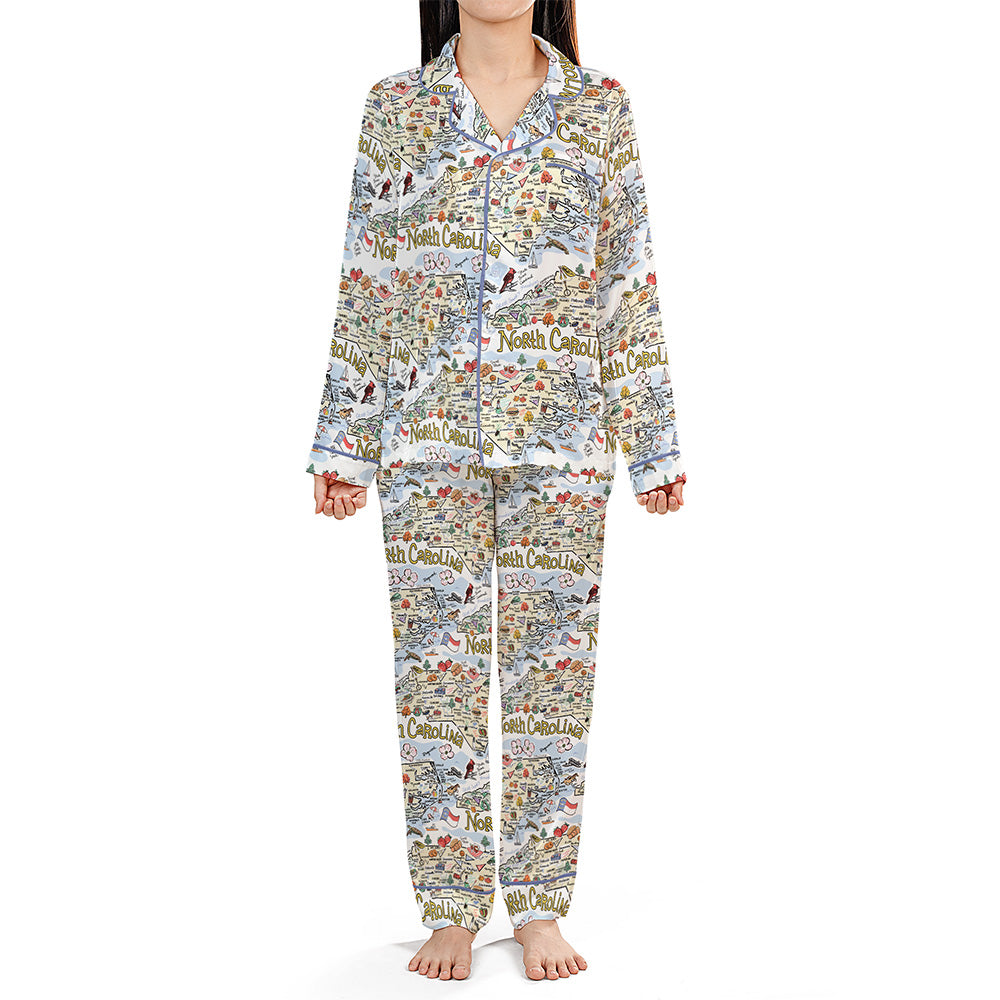 State Map Long Sleeve Satin Pajamas