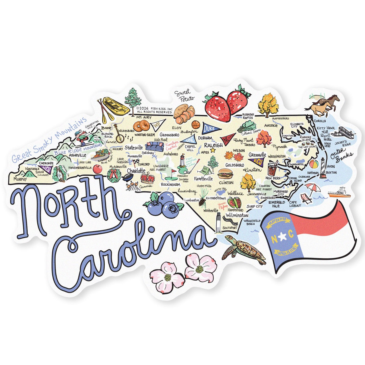North Carolina State Map Sticker