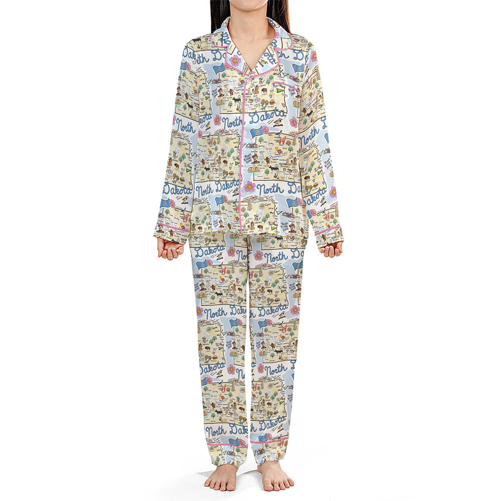State Map Long Sleeve Satin Pajamas