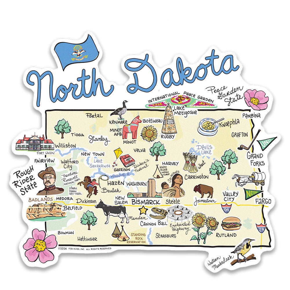 North Dakota State Map Sticker