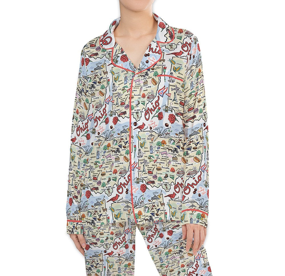 Ohio Map Long Sleeve Satin Pajamas