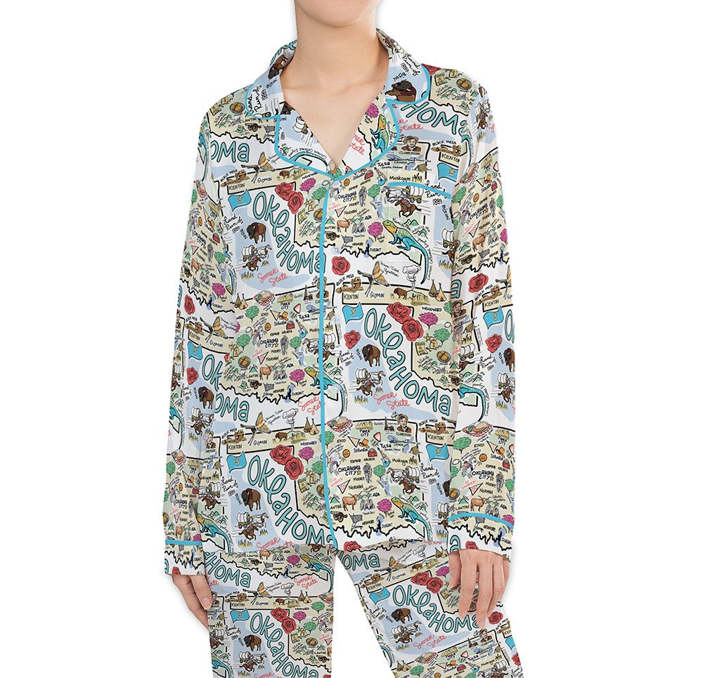 Oklahoma Map Long Sleeve Satin Pajamas