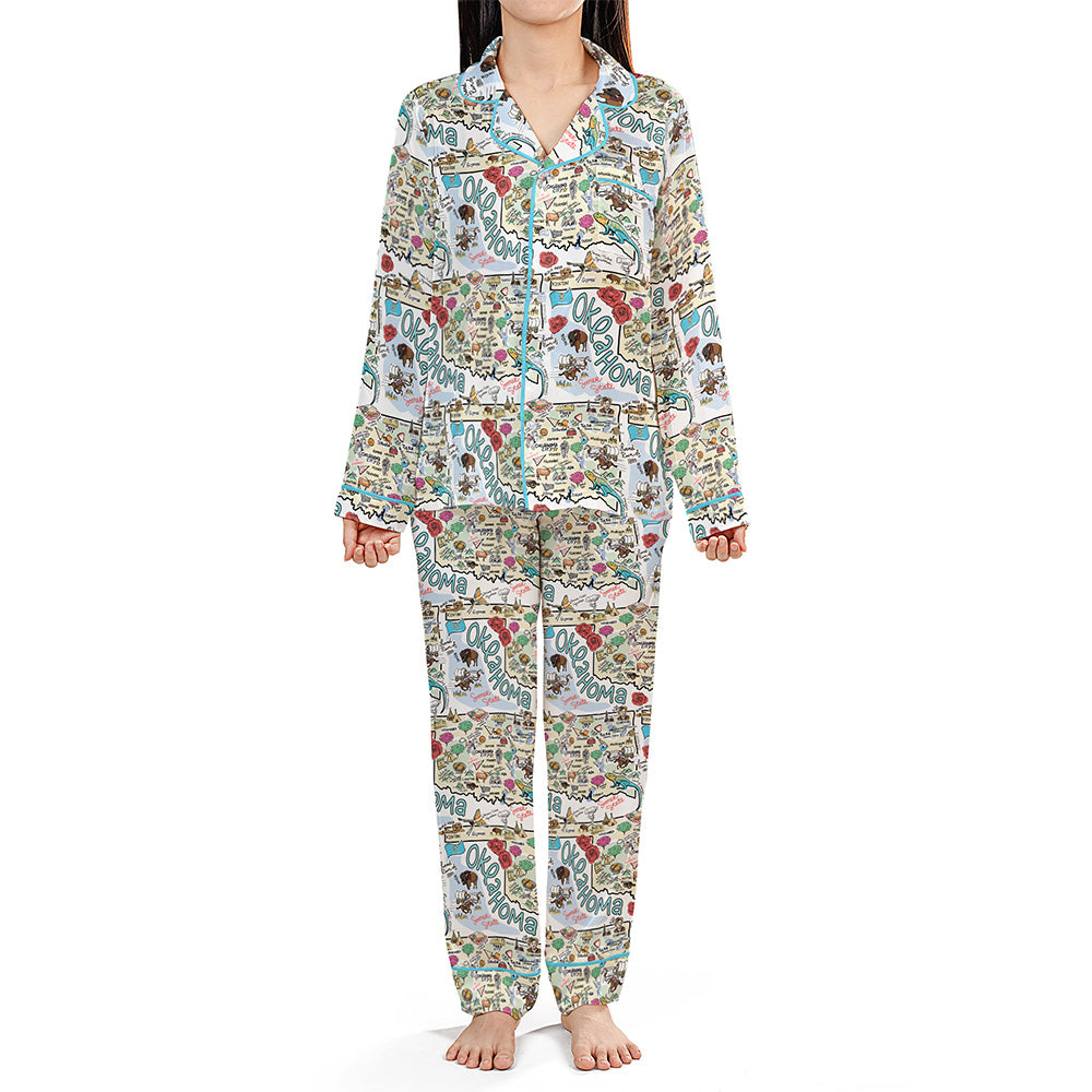 State Map Long Sleeve Satin Pajamas