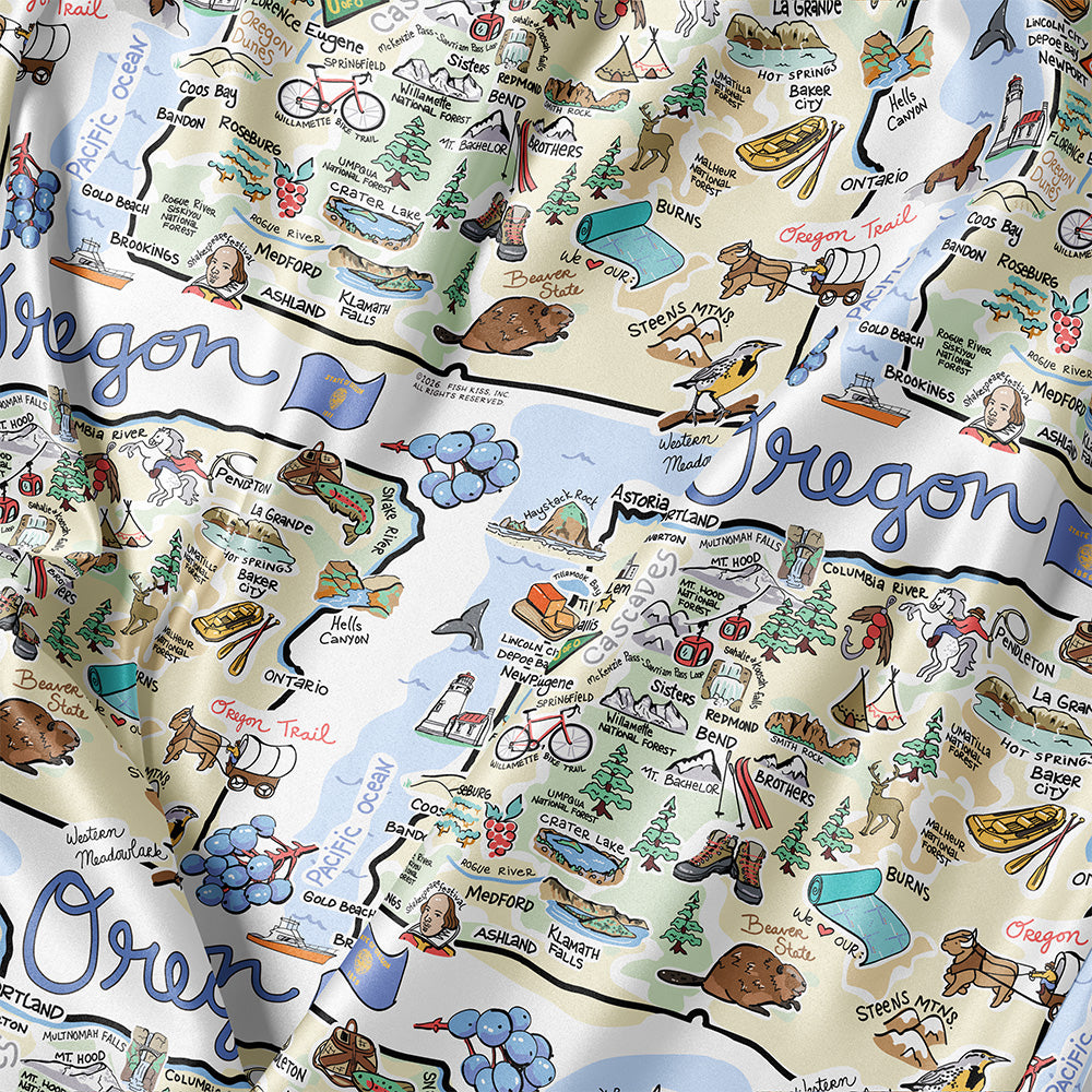 Oregon Map Long Sleeve Satin Pajamas