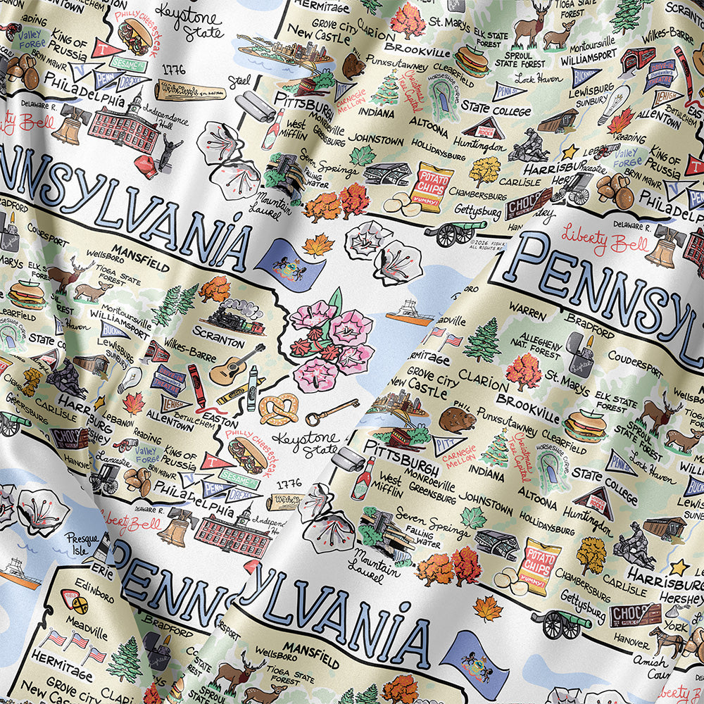 Pennsylvania Map Long Sleeve Satin Pajamas