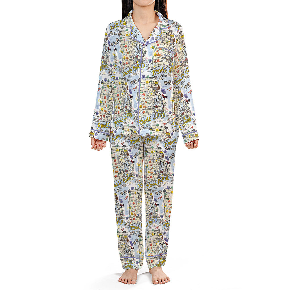 State Map Long Sleeve Satin Pajamas