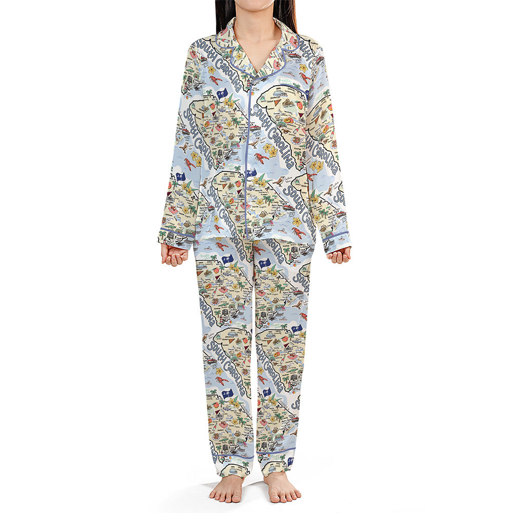 State Map Long Sleeve Satin Pajamas