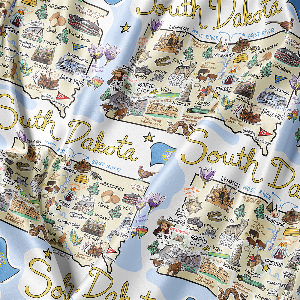 South Dakota Map Long Sleeve Satin Pajamas