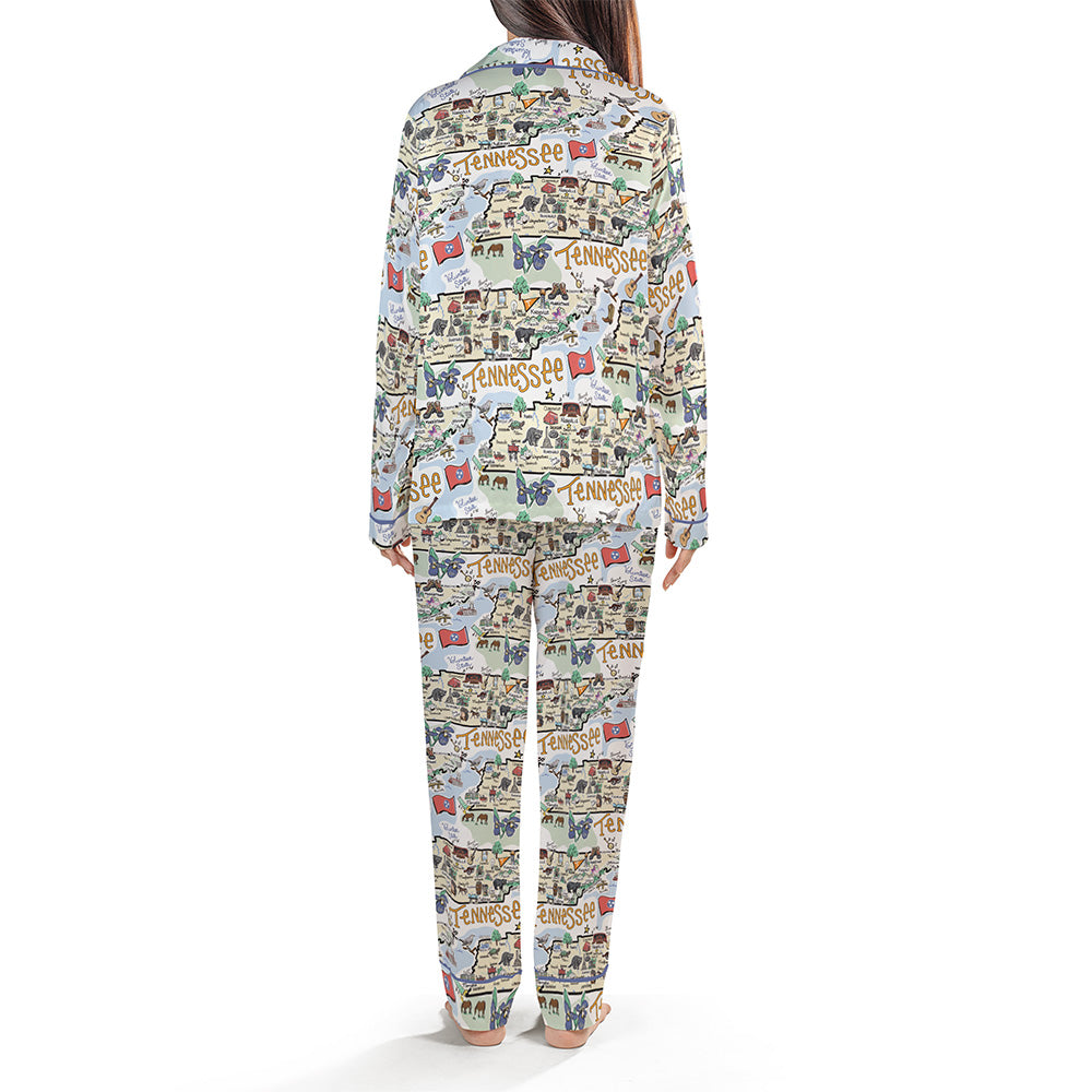 State Map Long Sleeve Satin Pajamas