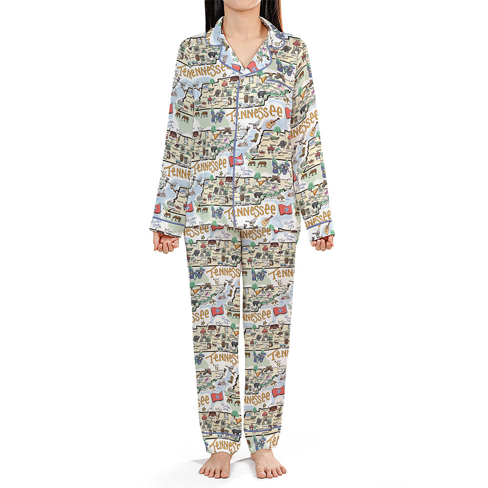 State Map Long Sleeve Satin Pajamas