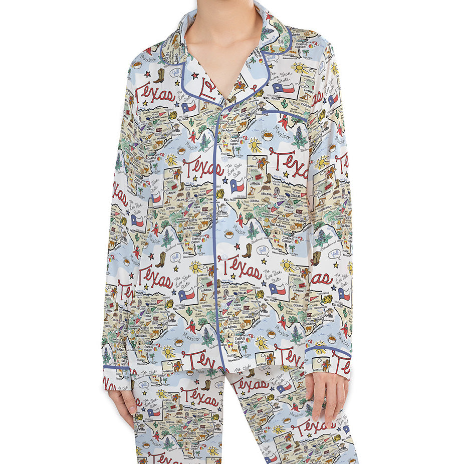 State Map Long Sleeve Satin Pajamas