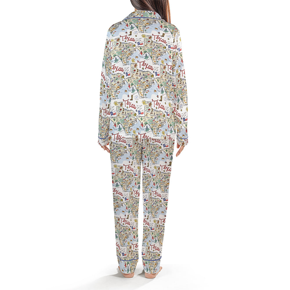 State Map Long Sleeve Satin Pajamas