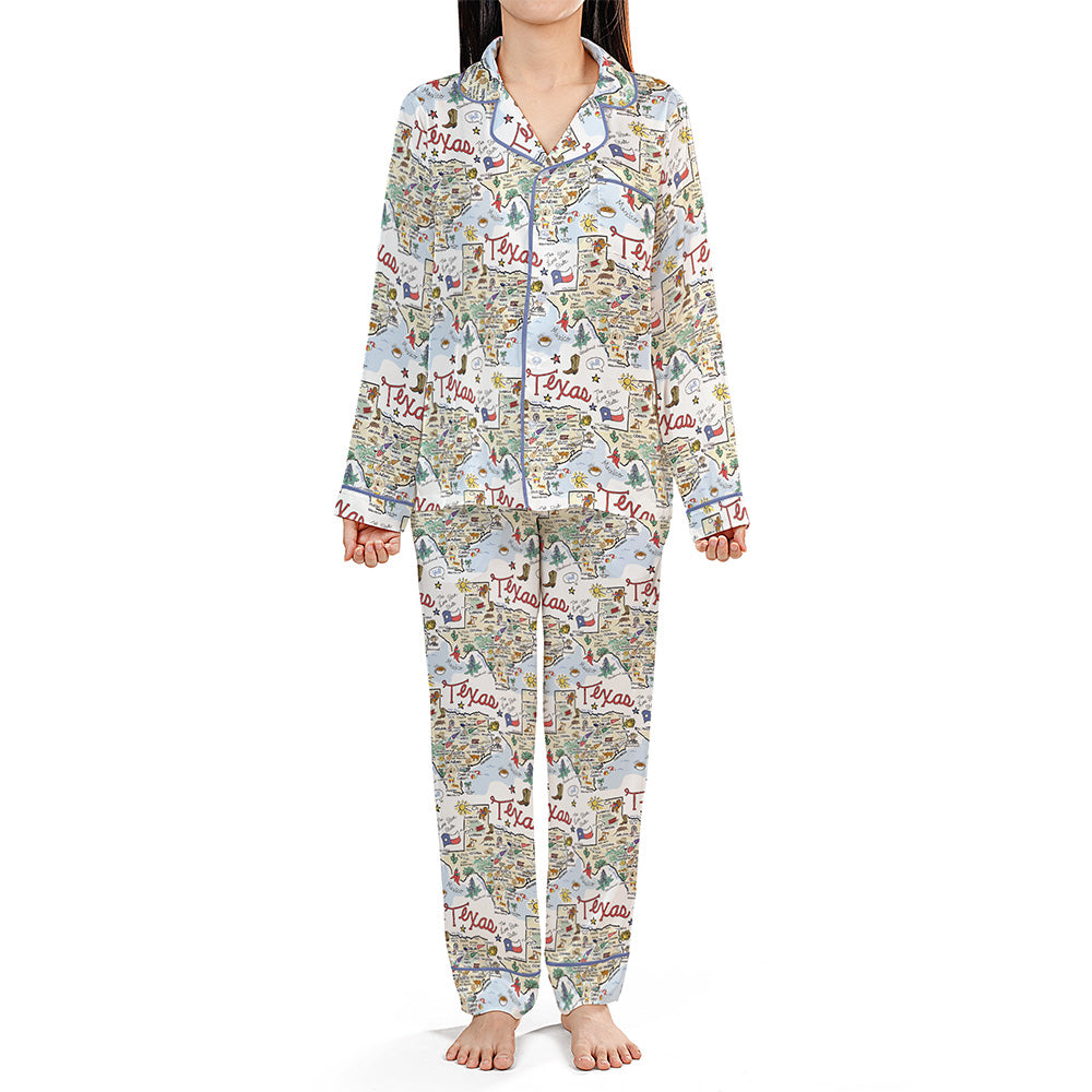 State Map Long Sleeve Satin Pajamas