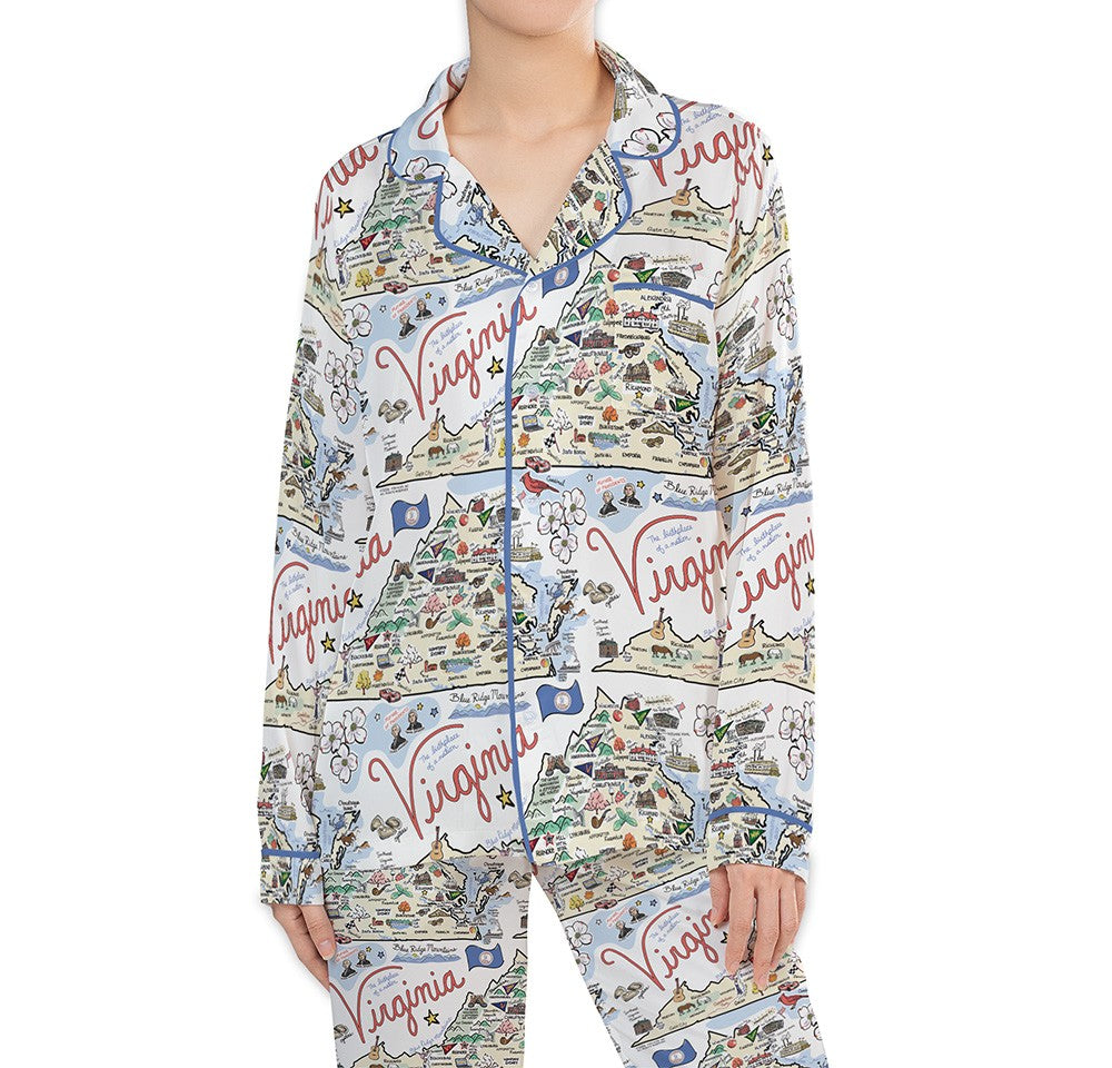 Virginia Map Long Sleeve Satin Pajamas