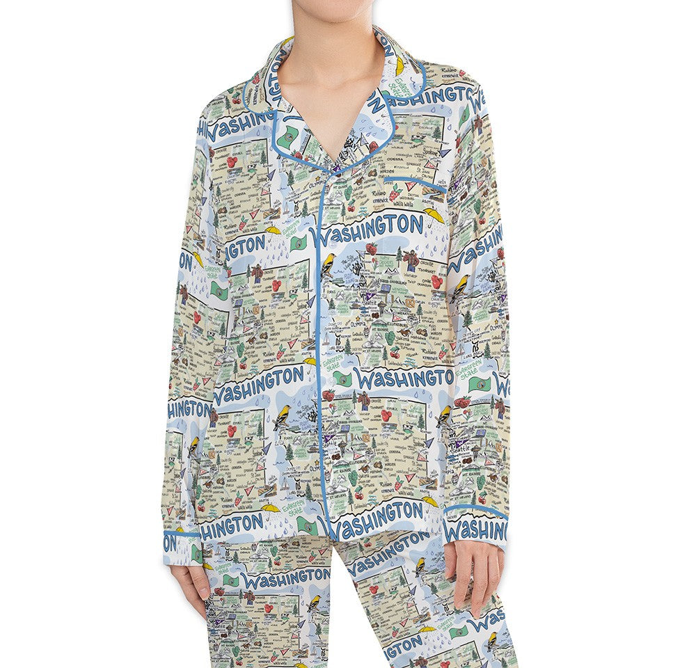 Washington Map Long Sleeve Satin Pajamas