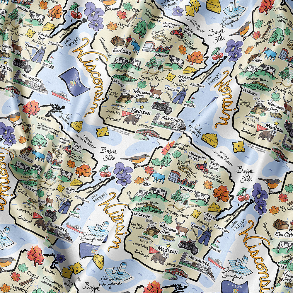 Wisconsin Map Long Sleeve Satin Pajamas