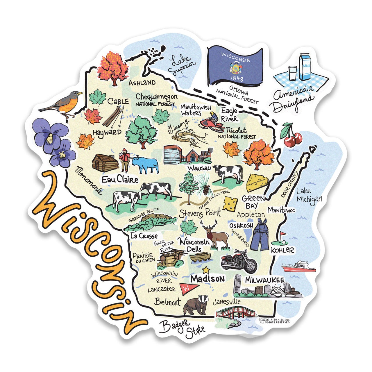 Wisconsin State Map Sticker
