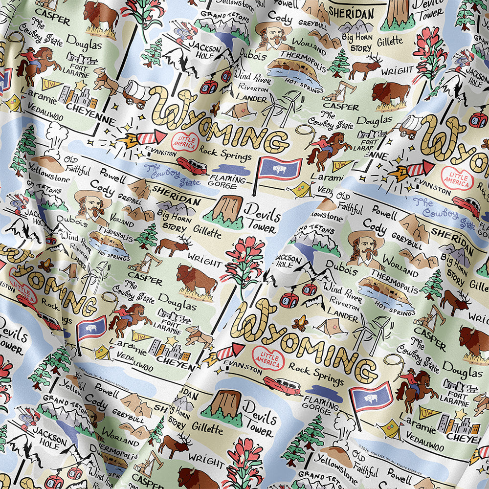 Wyoming Map Long Sleeve Satin Pajamas