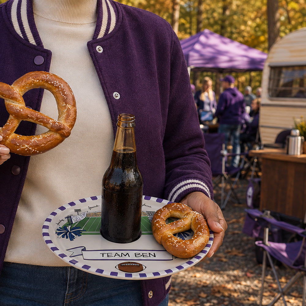Our Game Day Crew Tailgate Plate - Purple