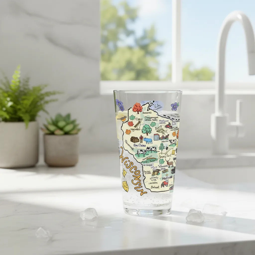 Wisconsin Map Glass