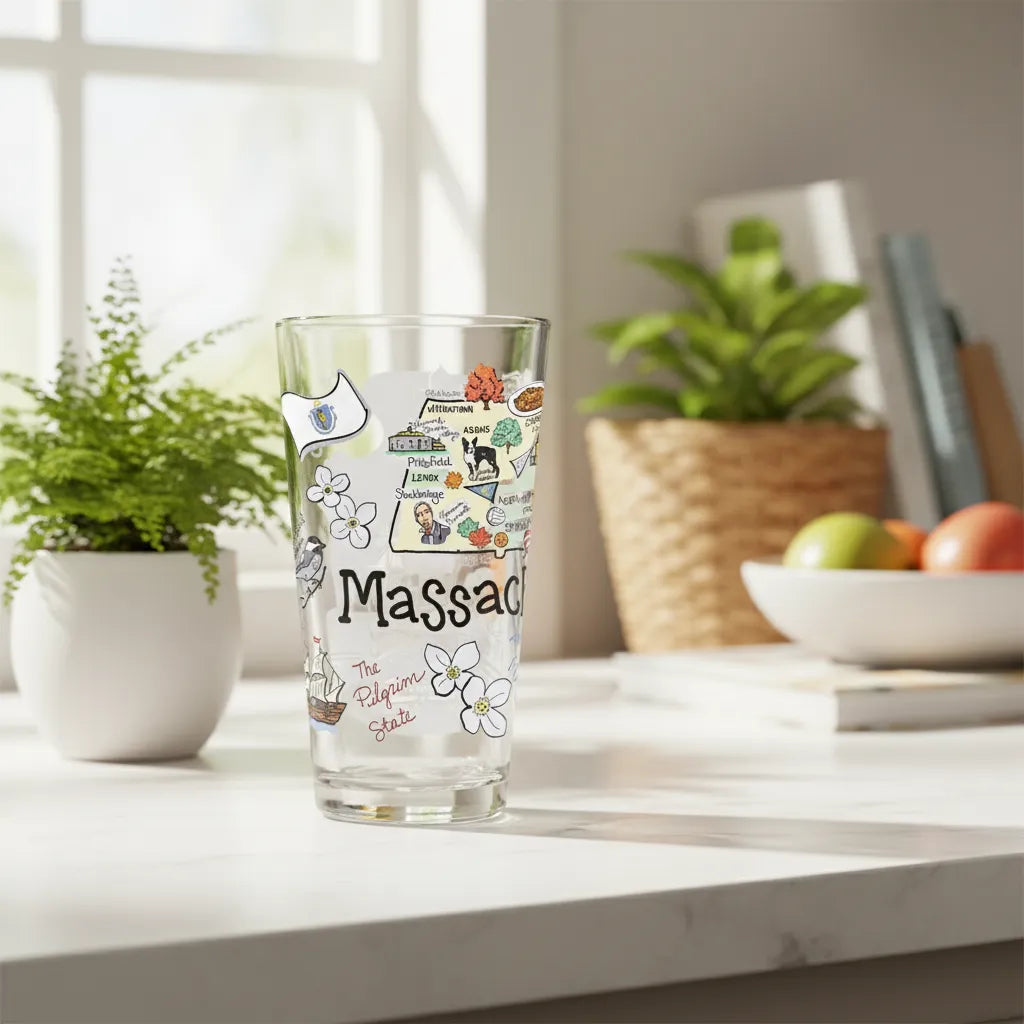 Massachusetts Map Glass