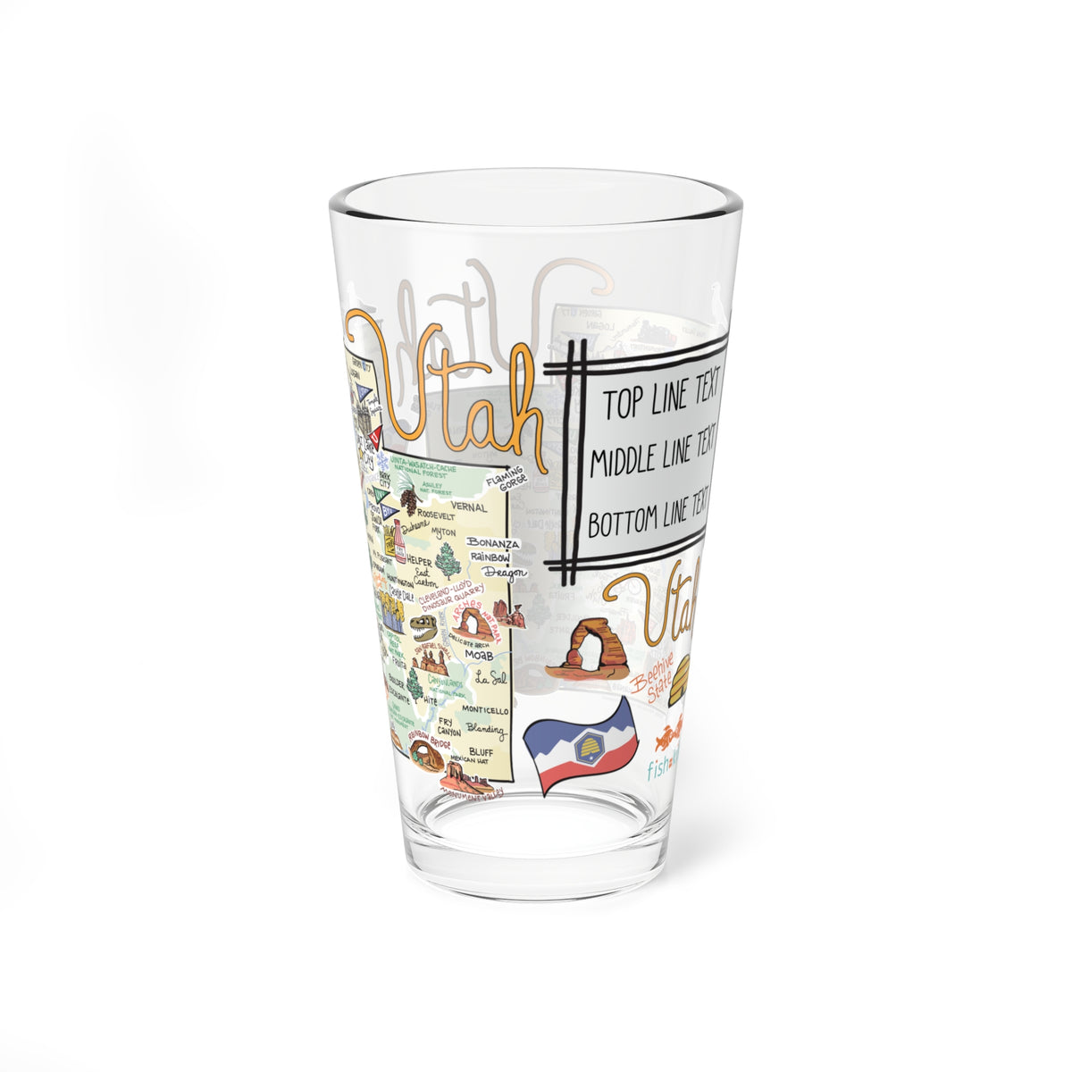 Utah Map 16oz Glass