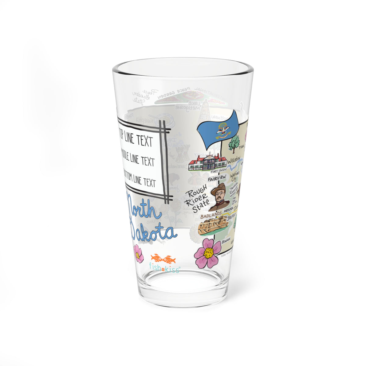 North Dakota Map 16oz Glass