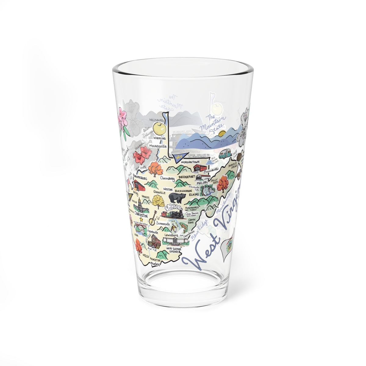 West Virginia Map 16oz Glass