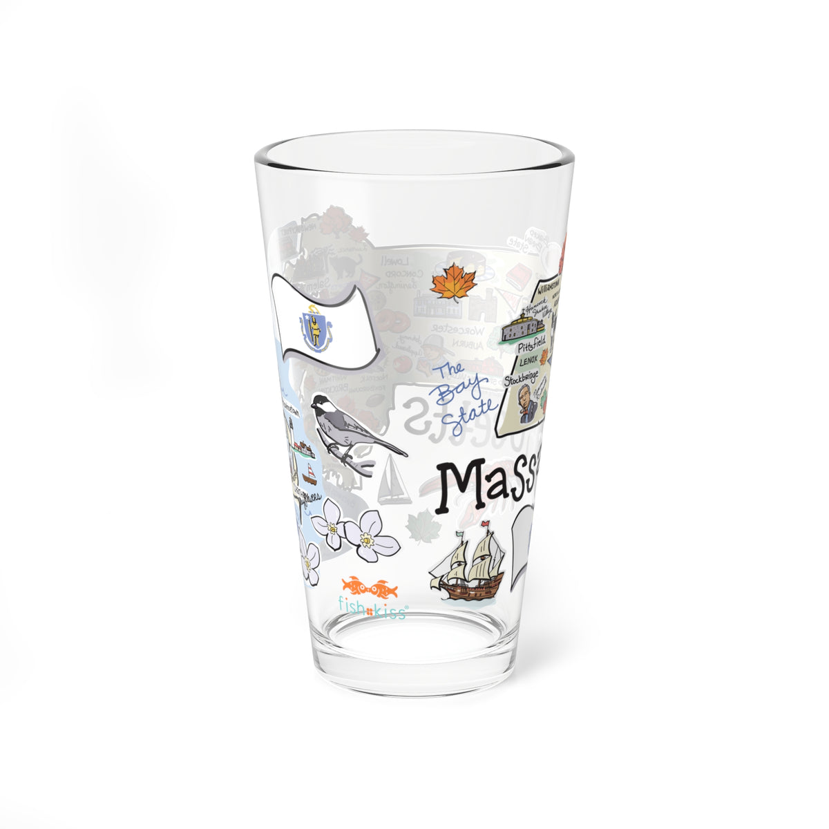 Massachusetts Map 16oz Glass