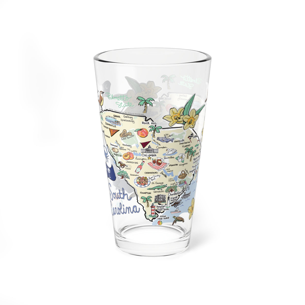 South Carolina Map 16oz Glass