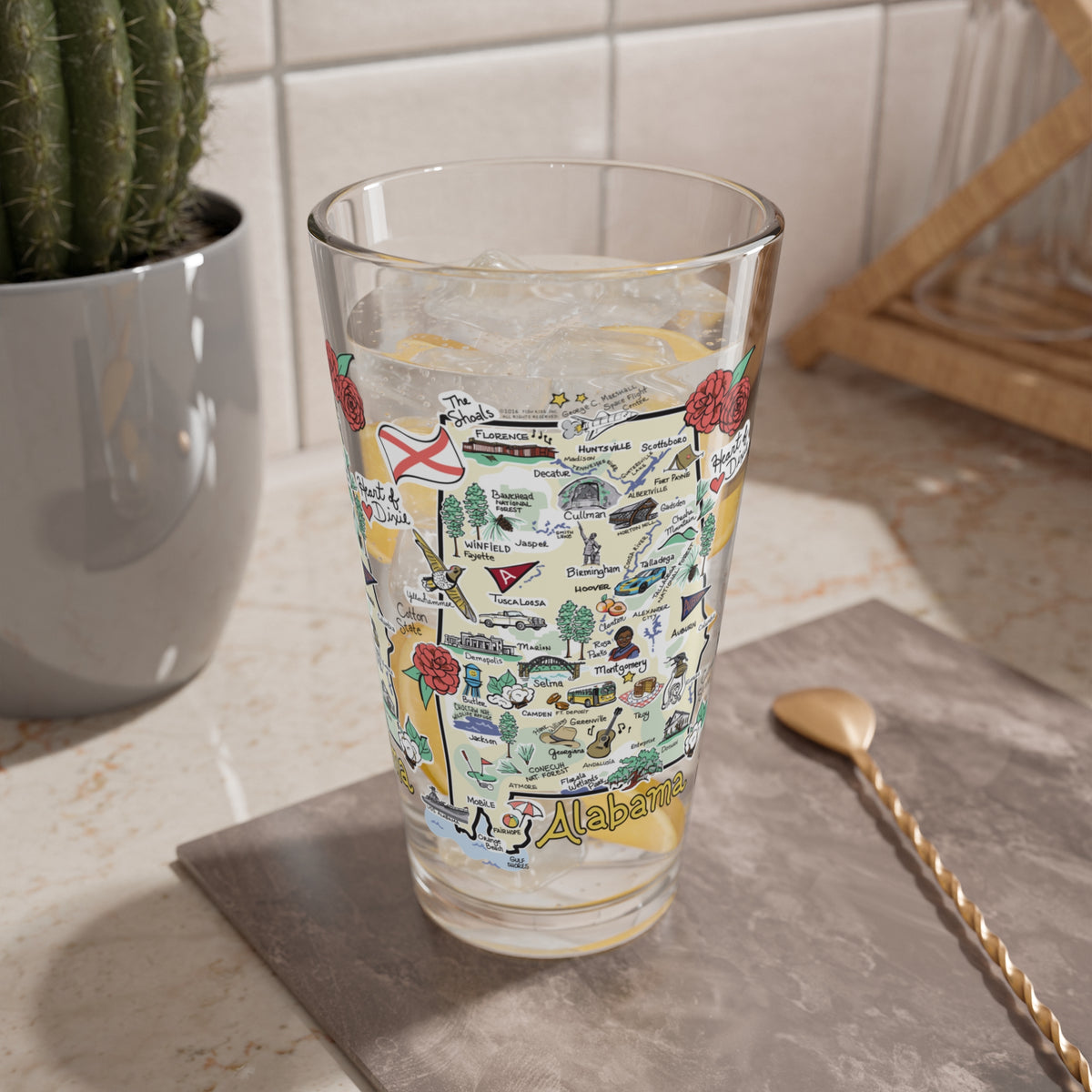 Alabama Map 16oz Glass