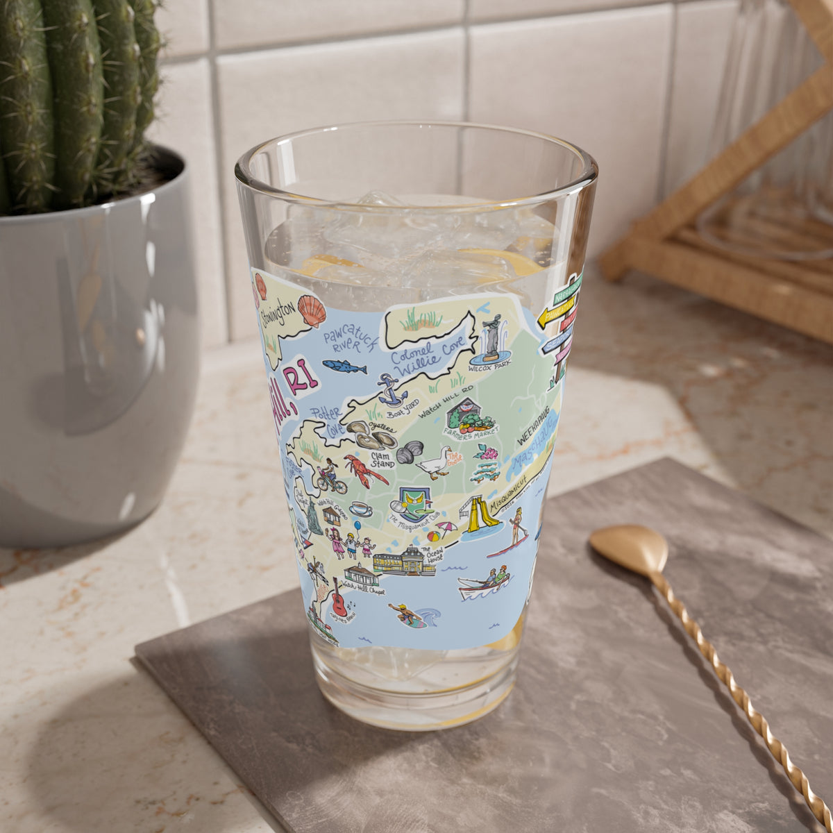Watch Hill Map 16oz Glass