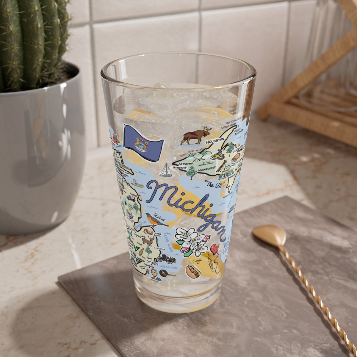 Michigan Map 16oz Glass