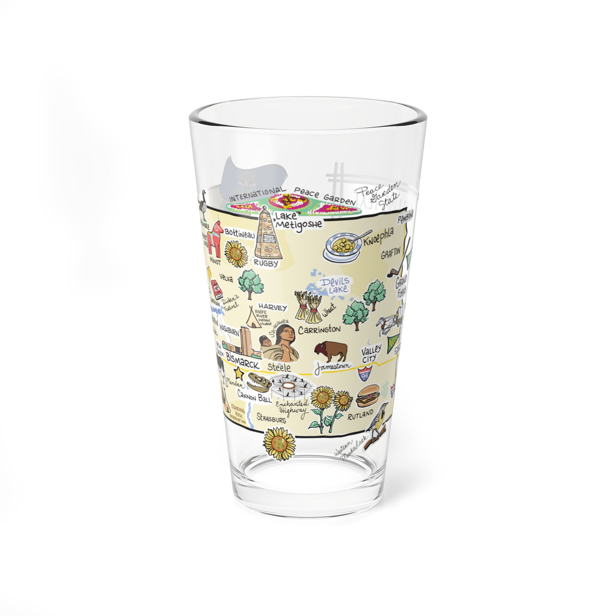 North Dakota Map 16oz Glass
