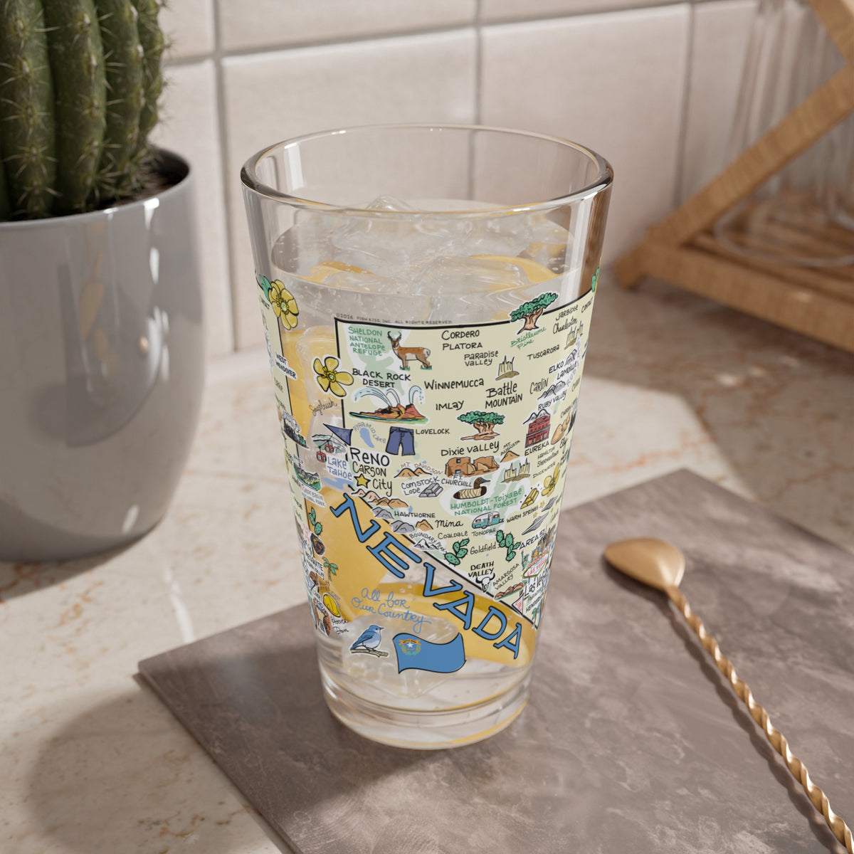 Nevada Map 16oz Glass