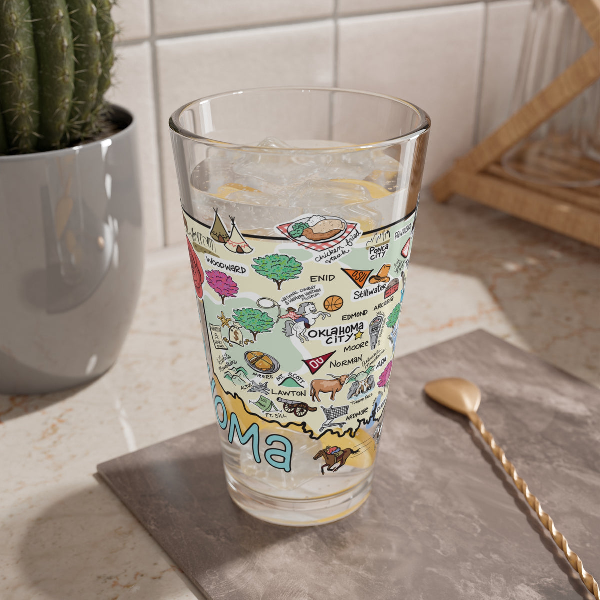 Oklahoma Map 16oz Glass