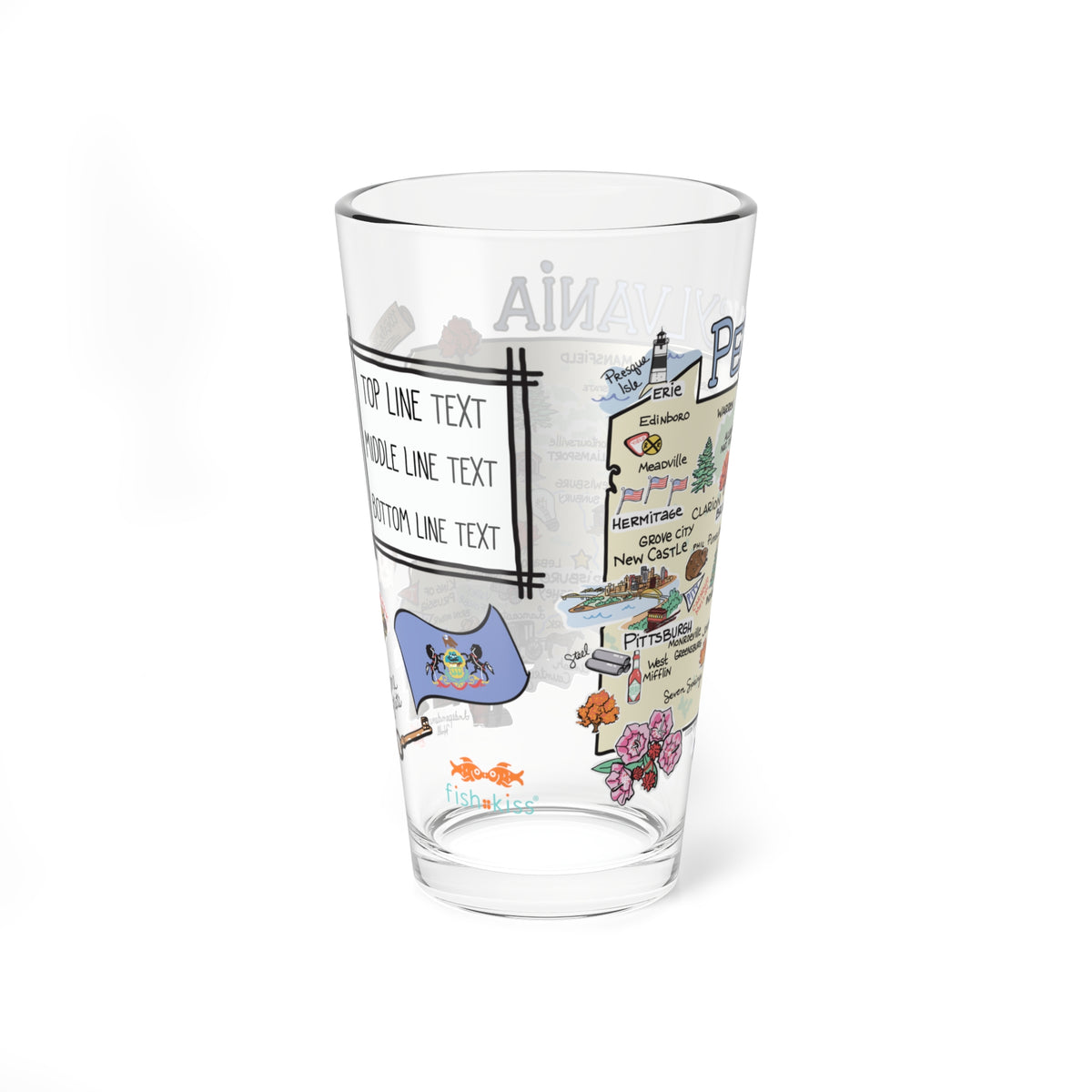 Pennsylvania Map 16oz Glass