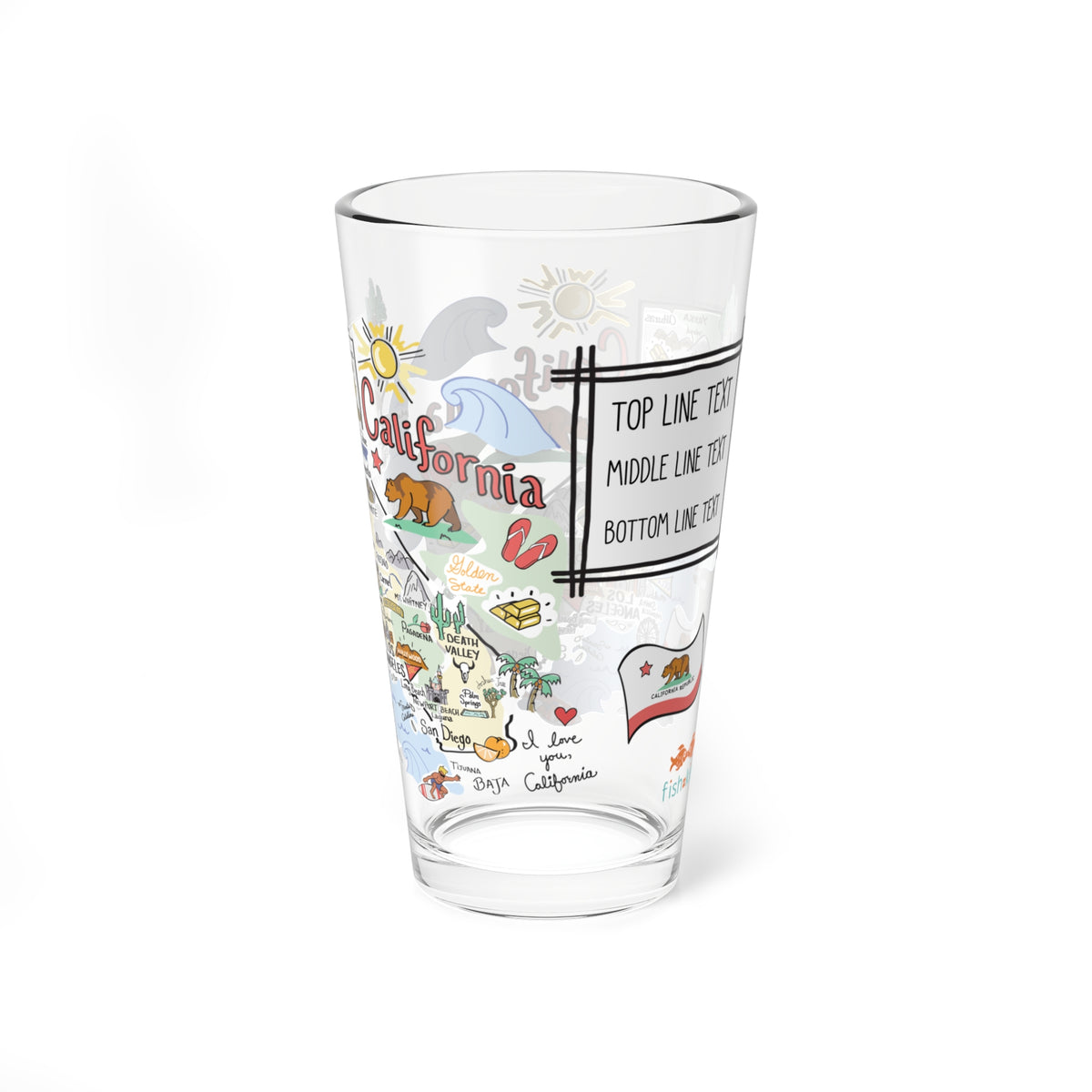 California Map 16oz Glass